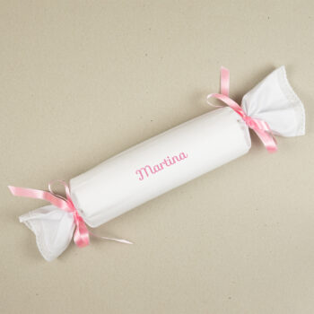 Cojín Antivuelco Caramelo Blanco y Rosa personalizado