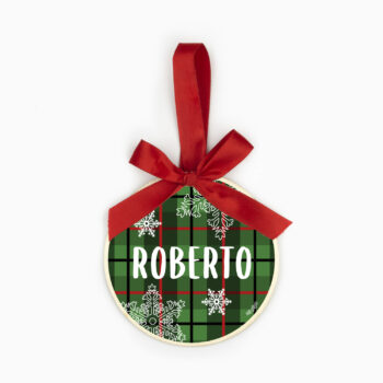Bola Navidad Madera, Cuadros Verdes personalizada