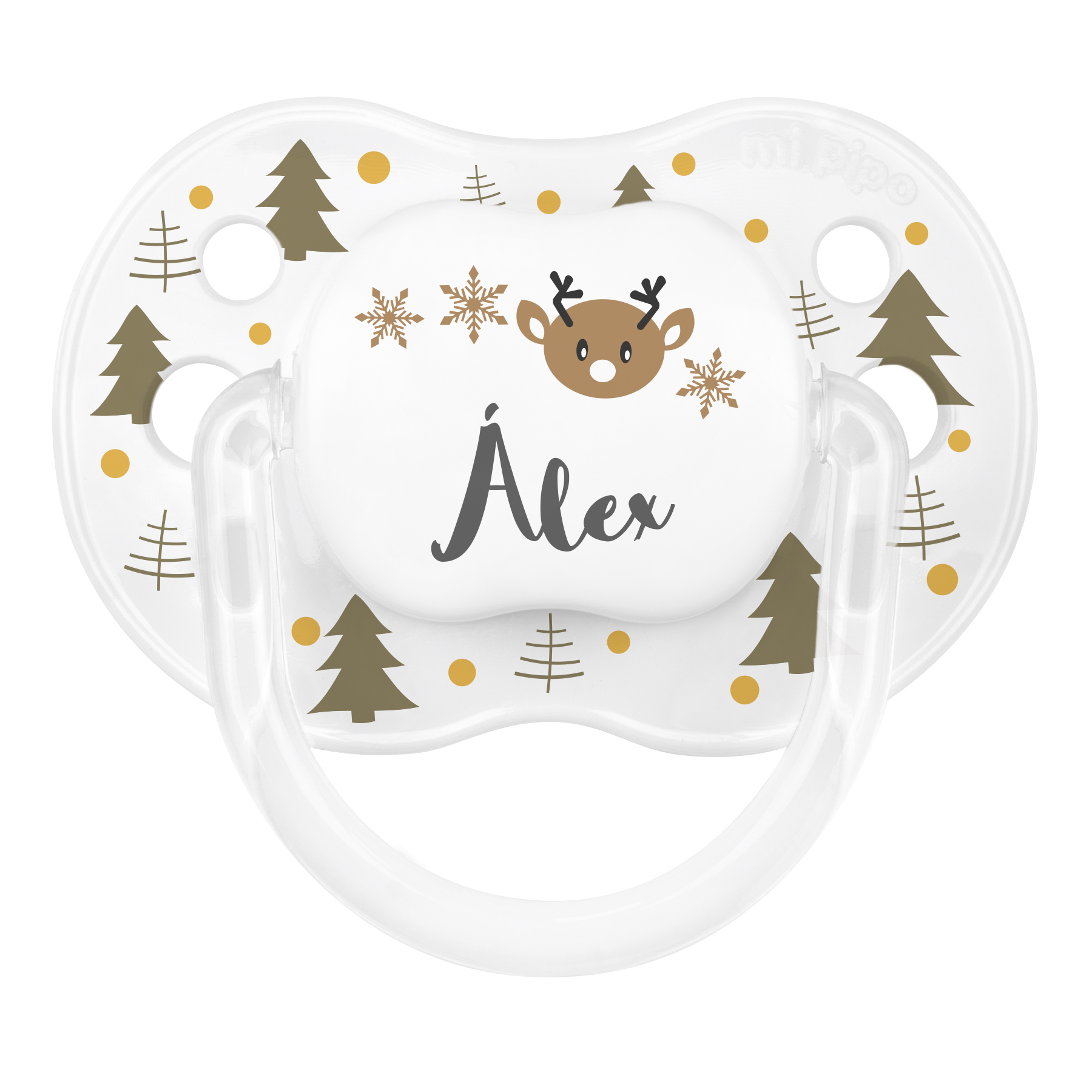 Chupete Personalizado Classic Deco Navidad Blanco Árboles Dorados 2 Chupete Personalizado Classic Deco Navidad Blanco Árboles Dorados - Imagen 2