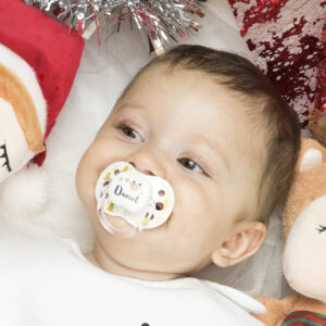 Chupete Personalizado Classic Deco Navidad Blanco Árboles Dorados