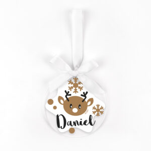 Bola Navidad Metacrilato transparente personalizada Reno Bebé