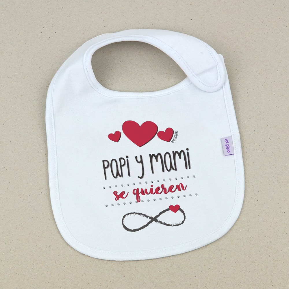 Babero Blanco Divertido Papi y Mami se quieren infinito 2 Babero Blanco Divertido Papi y Mami se quieren infinito - Imagen 2