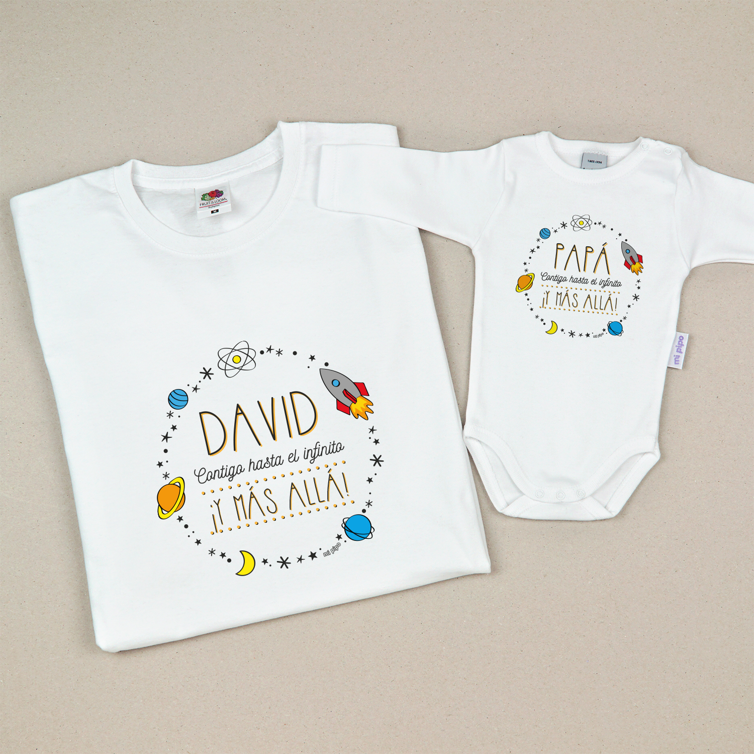 Pack 2 Prendas Personalizadas Papá Contigo hasta el infinito y más allá 1 Pack prendas Papá contigo hasta el infinito