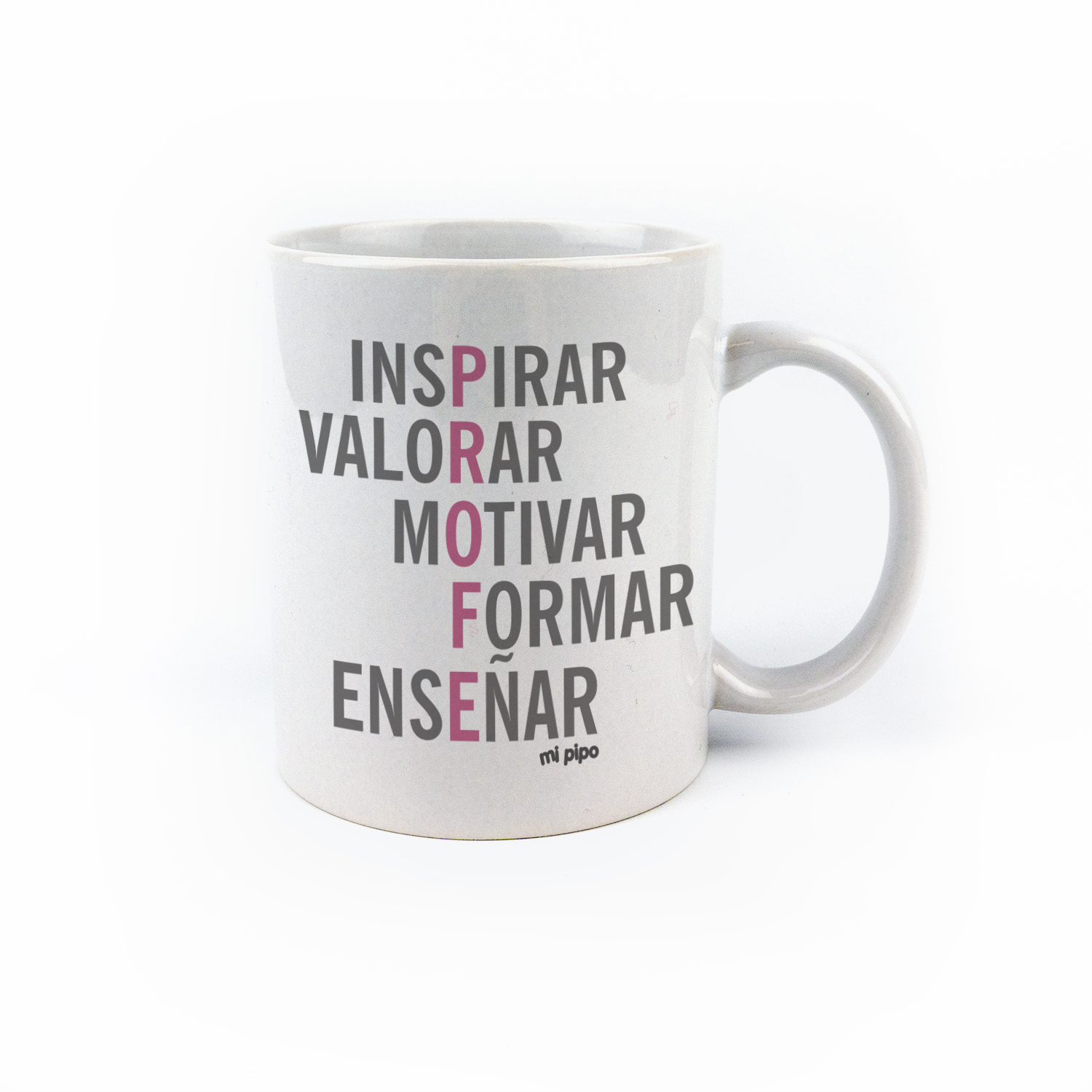 Taza con asa de cerámica o plástico Profe Adjetivos Rosa 1 Taza con asa de cerámica o plástico Profe Adjetivos Rosa