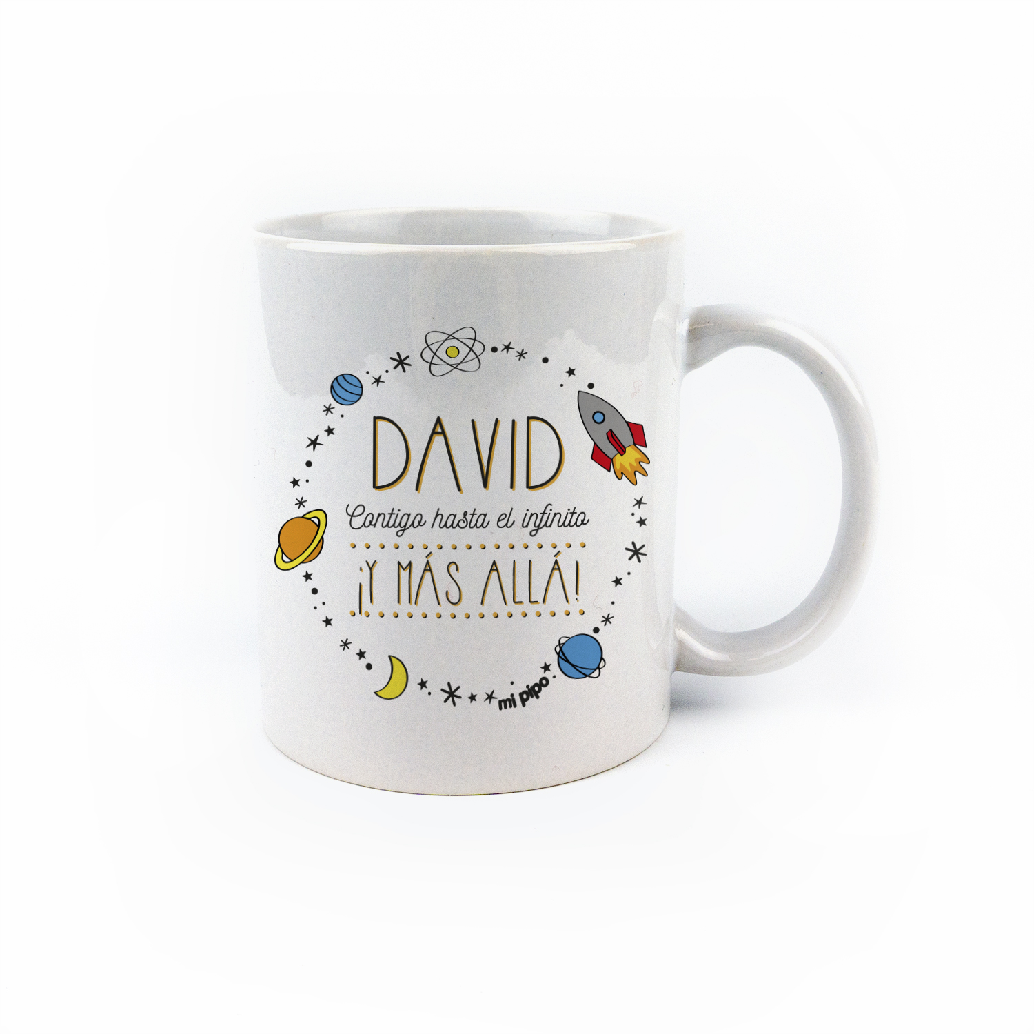 Taza con asa de cerámica o plástico Papá contigo hasta el infinito y más allá personalizada 1 Taza con asa de cerámica o plástico Papá contigo hasta el infinito y más allá personalizada