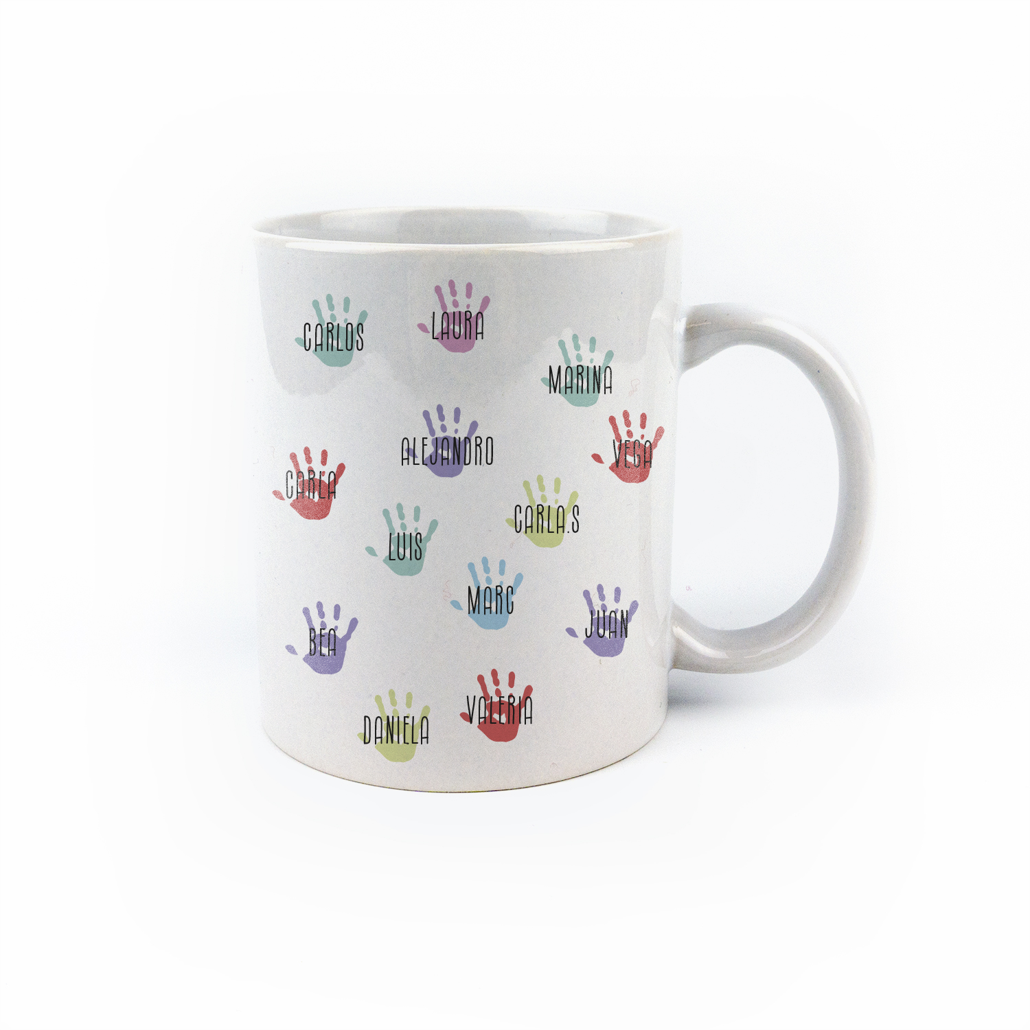 Taza con asa de cerámica o plástico Manitas nombres alumnos 1 Taza con asa de cerámica o plástico Manitas nombres alumnos