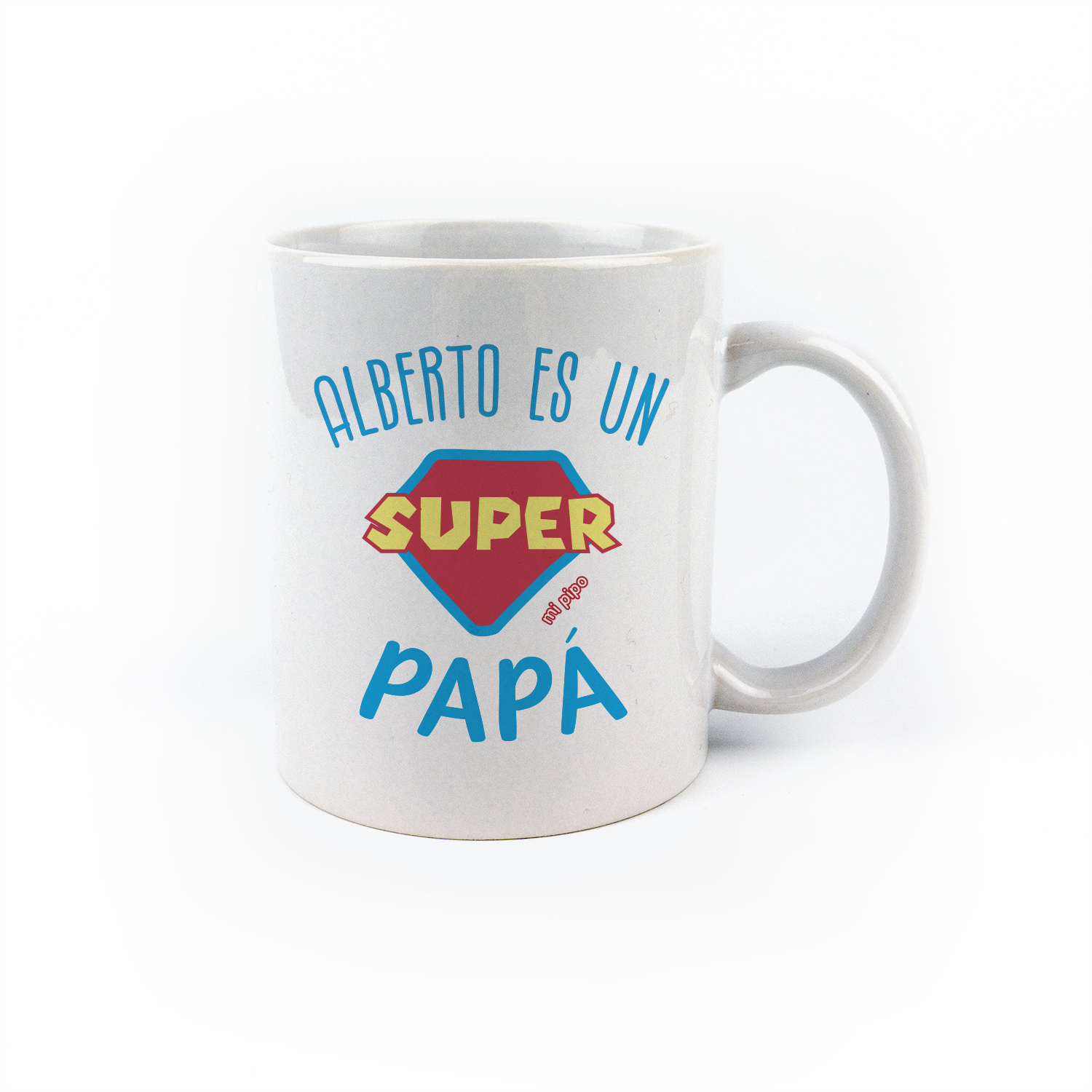 Taza con asa de cerámica o plástico Super Papá personalizado 1 Taza con asa de cerámica o plástico Super Papá personalizado