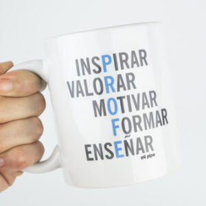 Taza con asa de cerámica o plástico Profe Adjetivos Azul