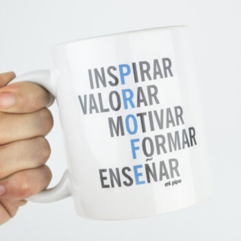 Taza con asa de cerámica o plástico Profe Adjetivos Azul