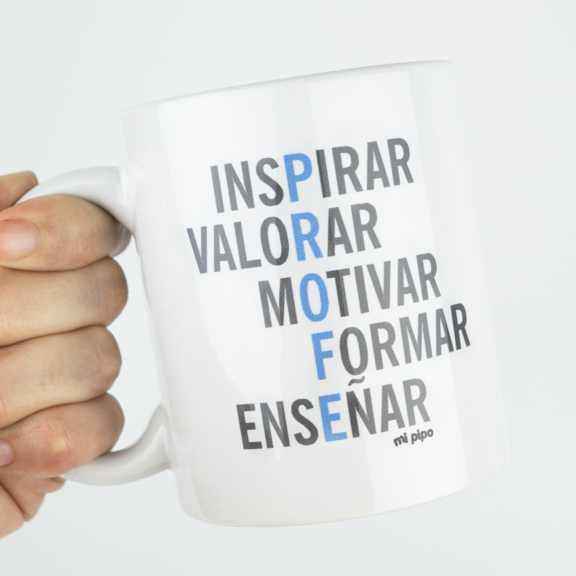 Taza con asa de cerámica o plástico Profe Adjetivos Azul 1 Taza con asa de cerámica o plástico Profe Adjetivos Azul