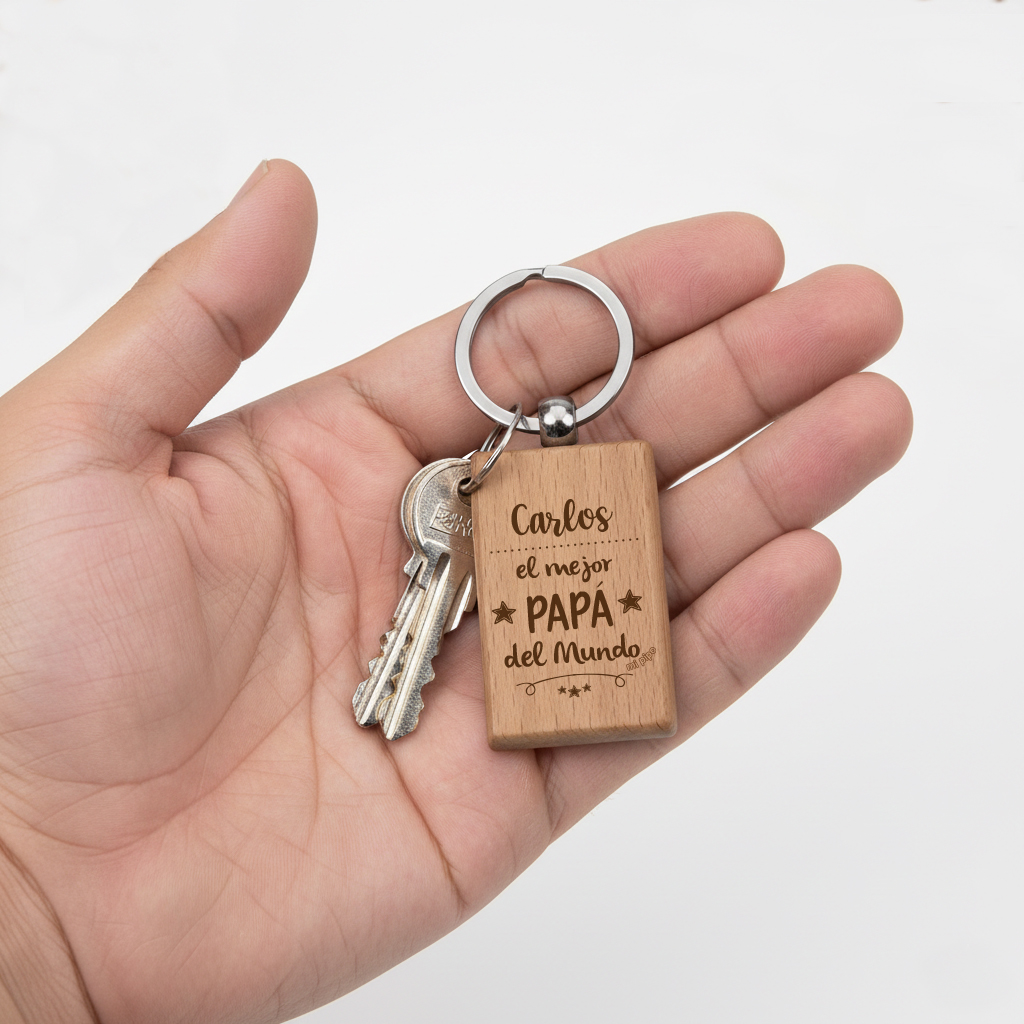 Llavero de madera El mejor Papá del mundo personalizado 1 Llavero de madera personalizado para regalar el día del padre