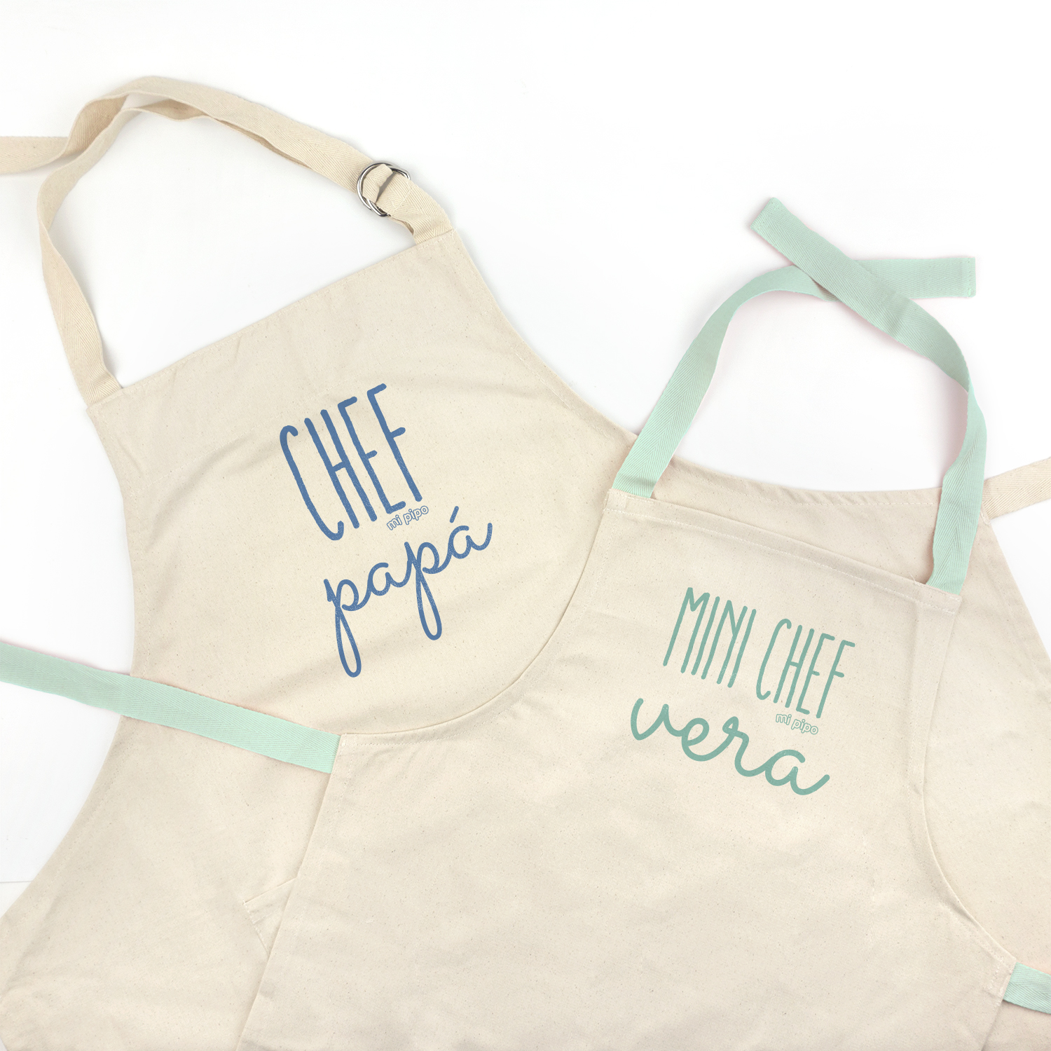 Pack Delantal Chef Papá Mini chef menta personalizado 1 Pack delantal Papá