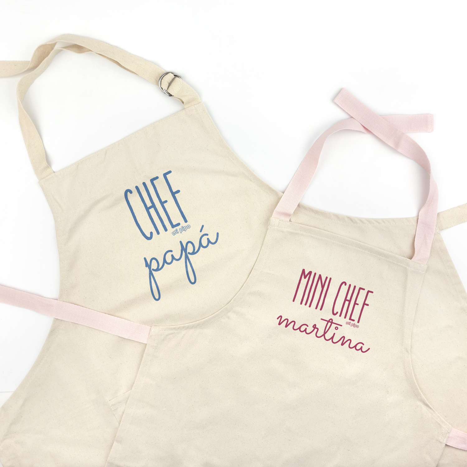 Pack Delantal Chef Papá Mini chef rosa personalizado 1 Delantales especiales para padres e hijos