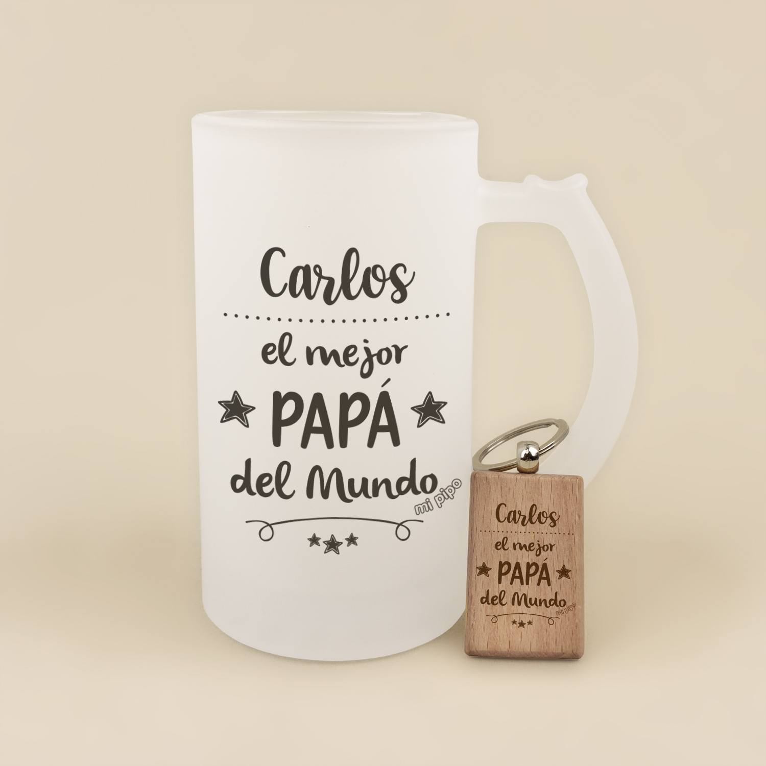 Pack Jarra + Llavero El mejor Papá del mundo personalizada 1 Pack Jarra y Llavero el mejor Papá del mundo