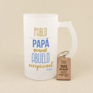 Pack Jarra + Llavero Papá genial Abuelo excepcional personalizada