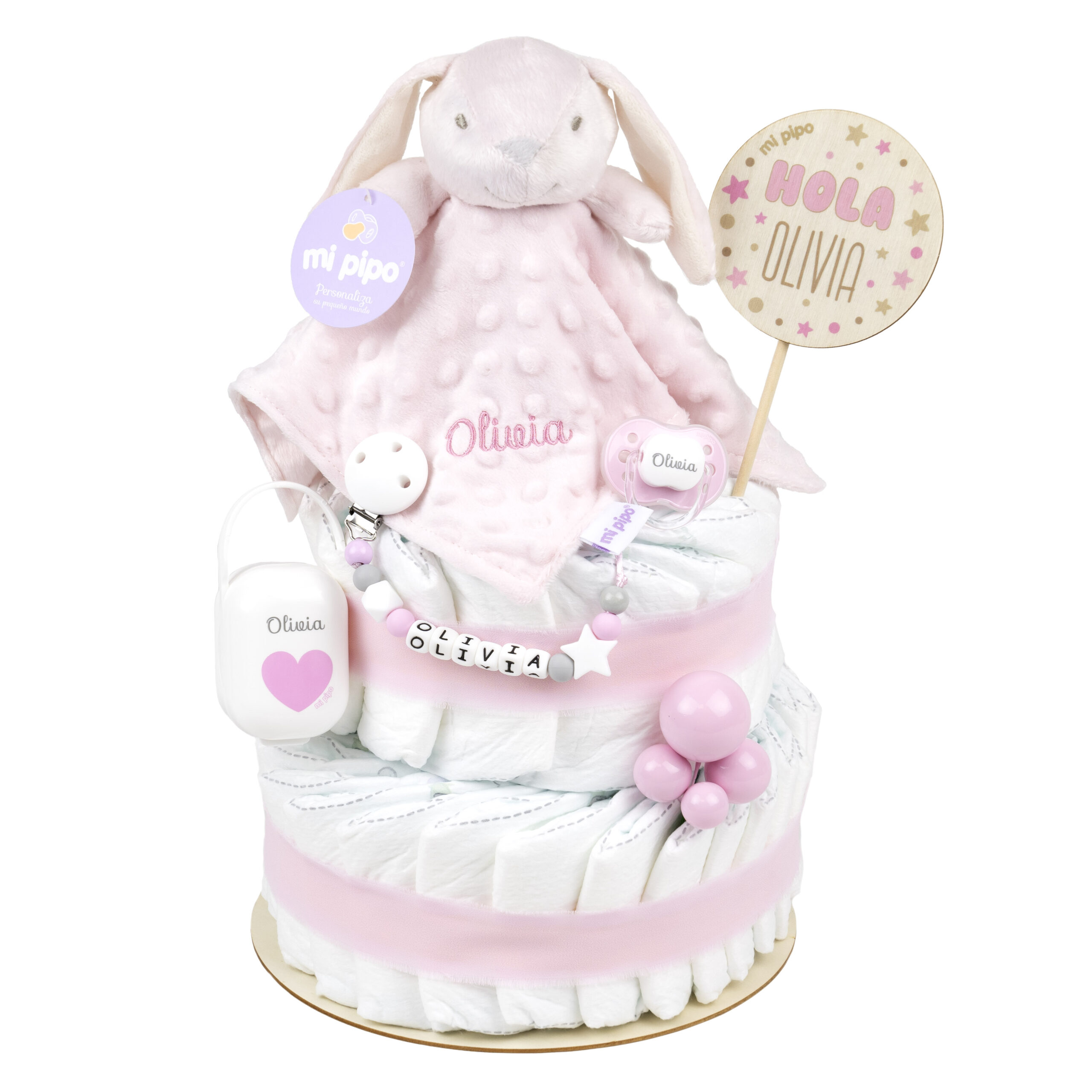 Tarta de pañales personalizada Conejito rosa 1 Tarta de pañales conejto rosa