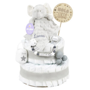 Tarta de pañales elefante gris