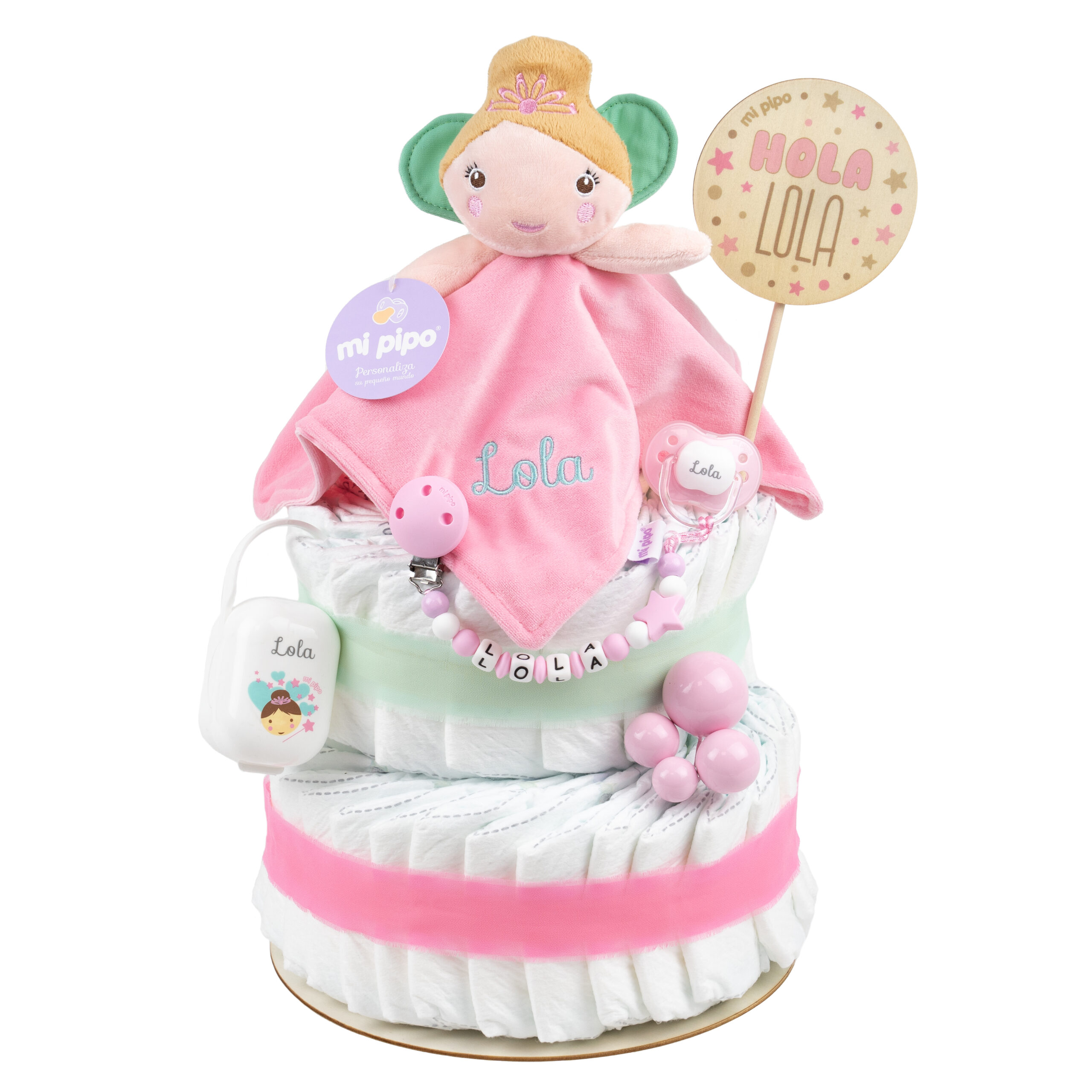 Tarta de pañales personalizada Hada sonajero 1 Tarta de pañales hada sonajero