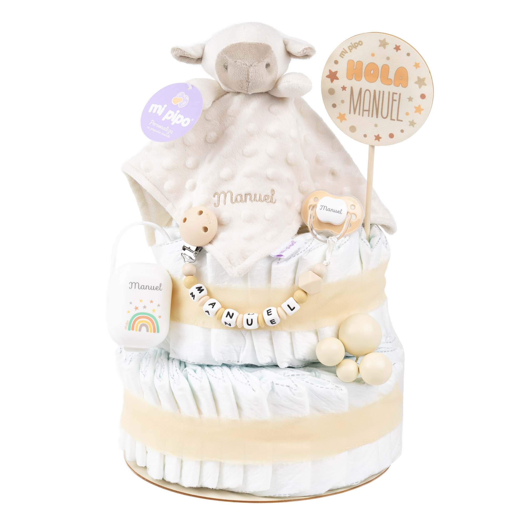 Tarta de pañales personalizada Ovejita Beige 1 Tarta de pañales Ovejita Beige