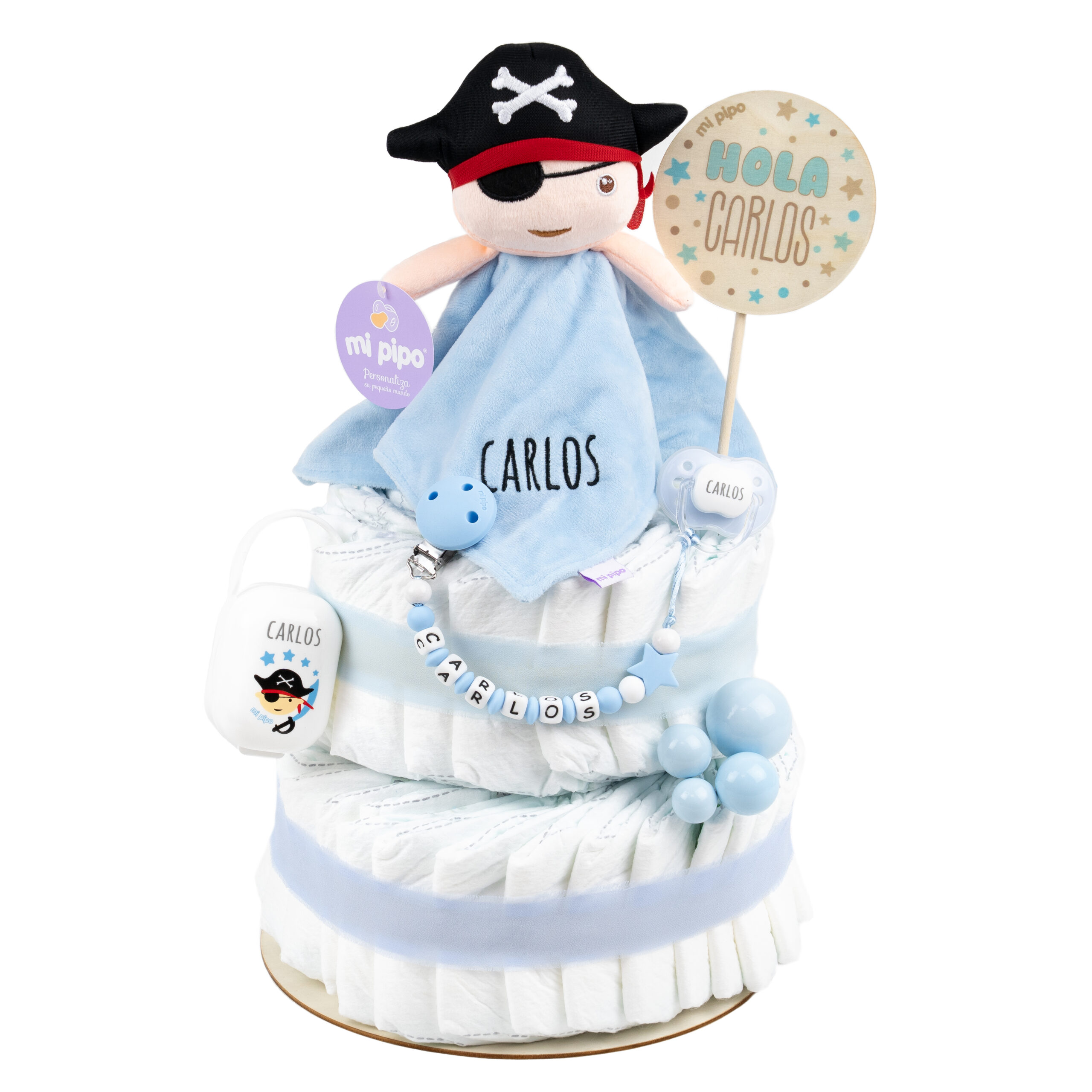 Tarta de pañales personalizada Pirata sonajero 1 Tarta de pañales Pirata sonajero