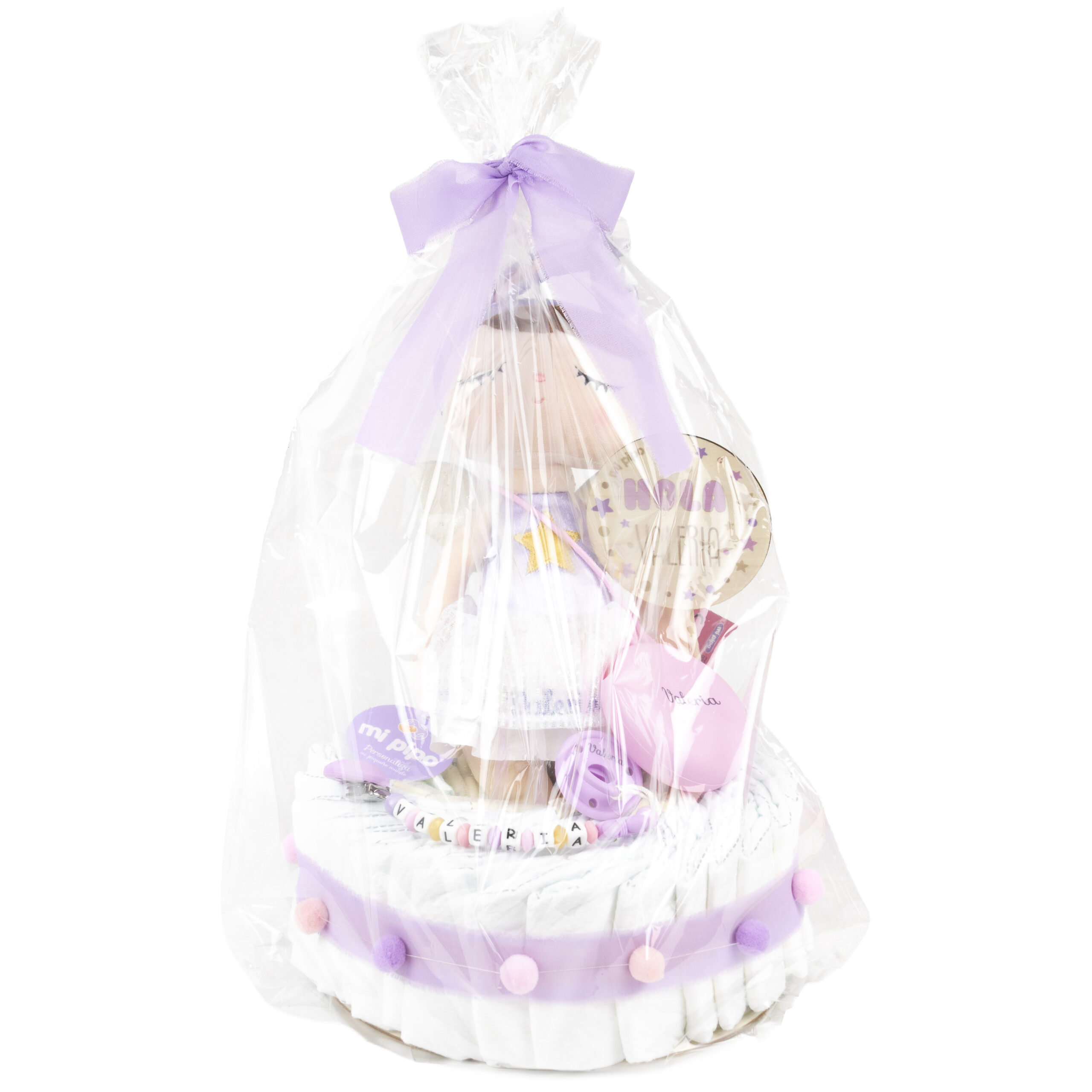 Tarta de pañales personalizada Muñeca Angel Lila 2 Tarta de pañales personalizada Muñeca Angel Lila - Imagen 2