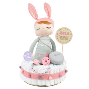 Tarta de pañales Muñeca Angela gris