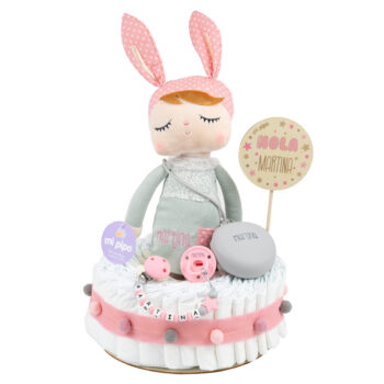 Tarta de pañales Muñeca Angela gris
