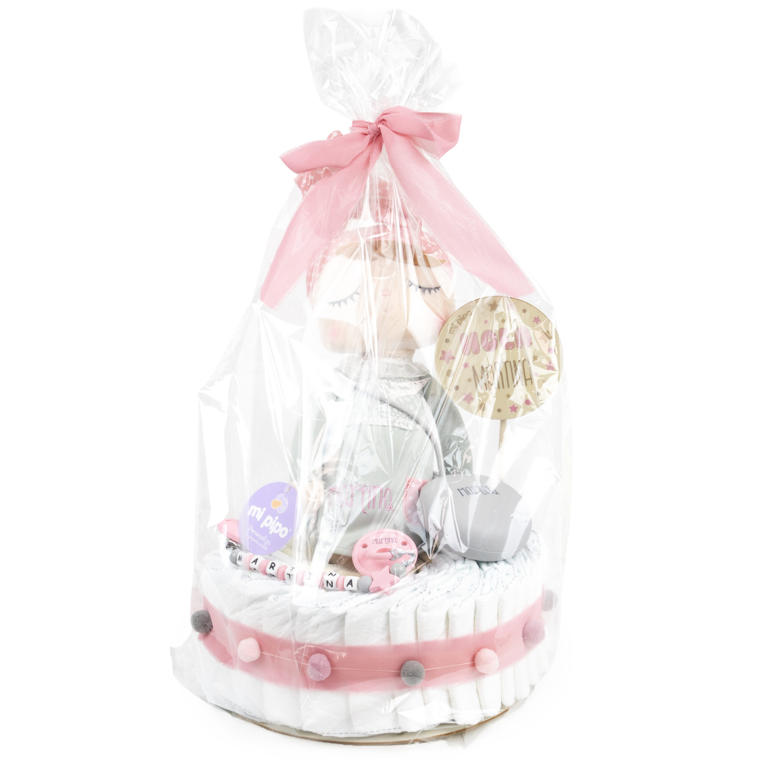 Tarta de pañales personalizada Muñeca Angela Gris 2 Tarta de pañales personalizada Muñeca Angela Gris - Imagen 2