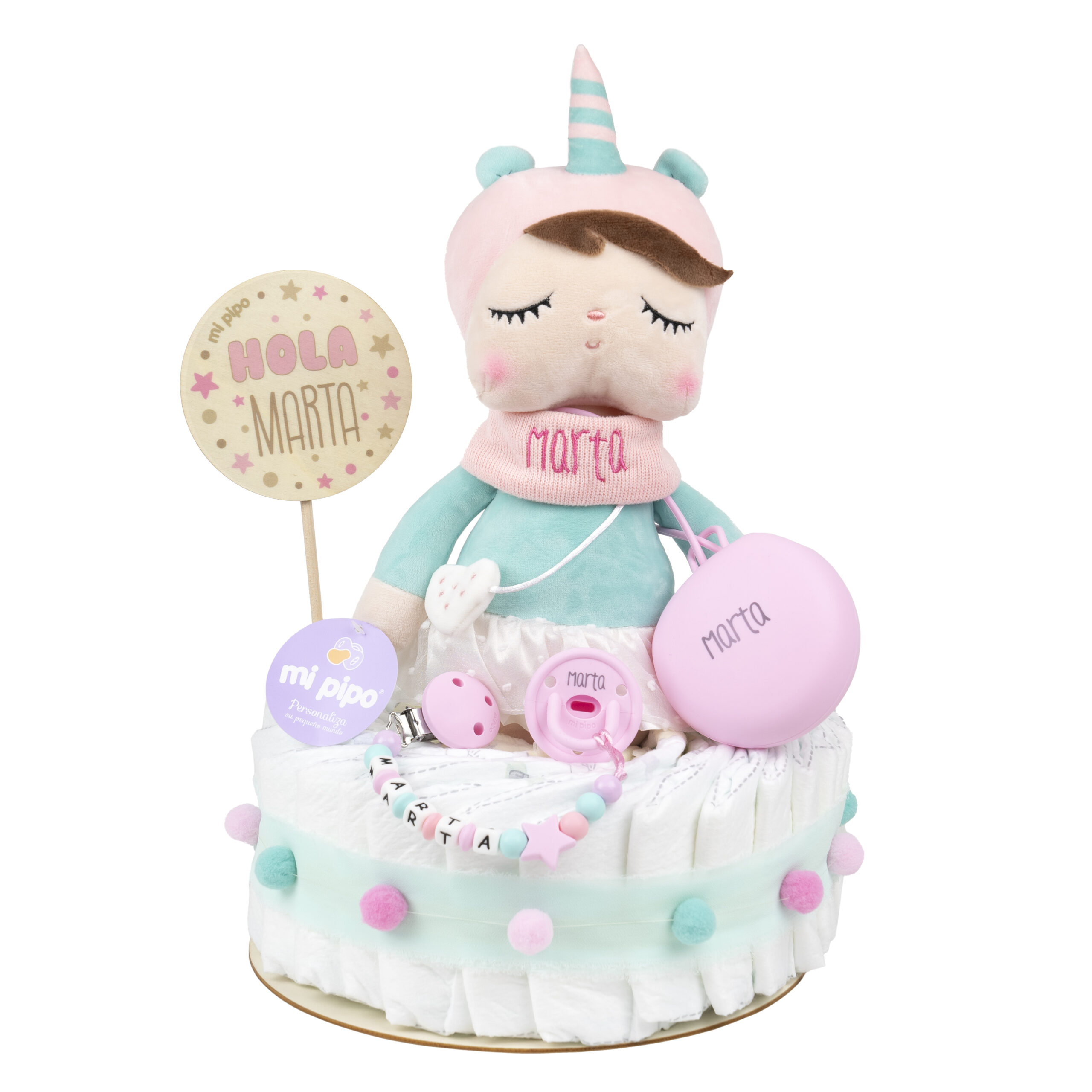 Tarta de pañales personalizada Muñeca Angela Unicornio 1 Tarta de pañales Angela Unicornio