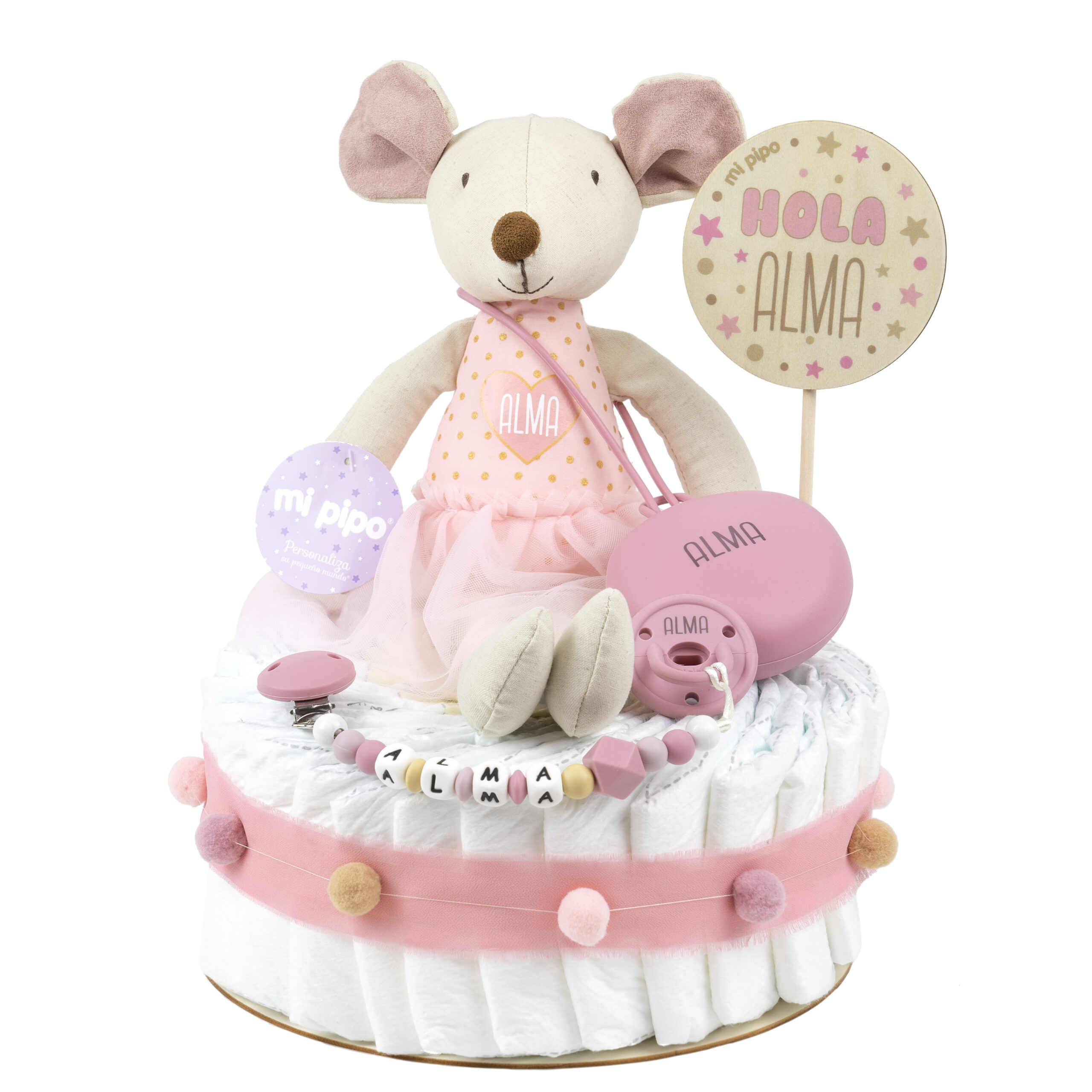 Tarta de pañales personalizada Muñeca Ratoncita 1 Tarta de pañales ratoncita