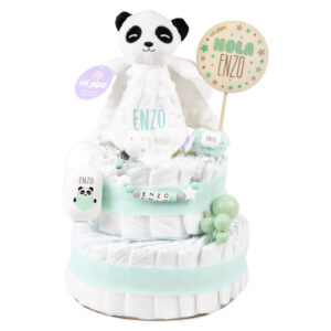 Tarta de pañales panda menta
