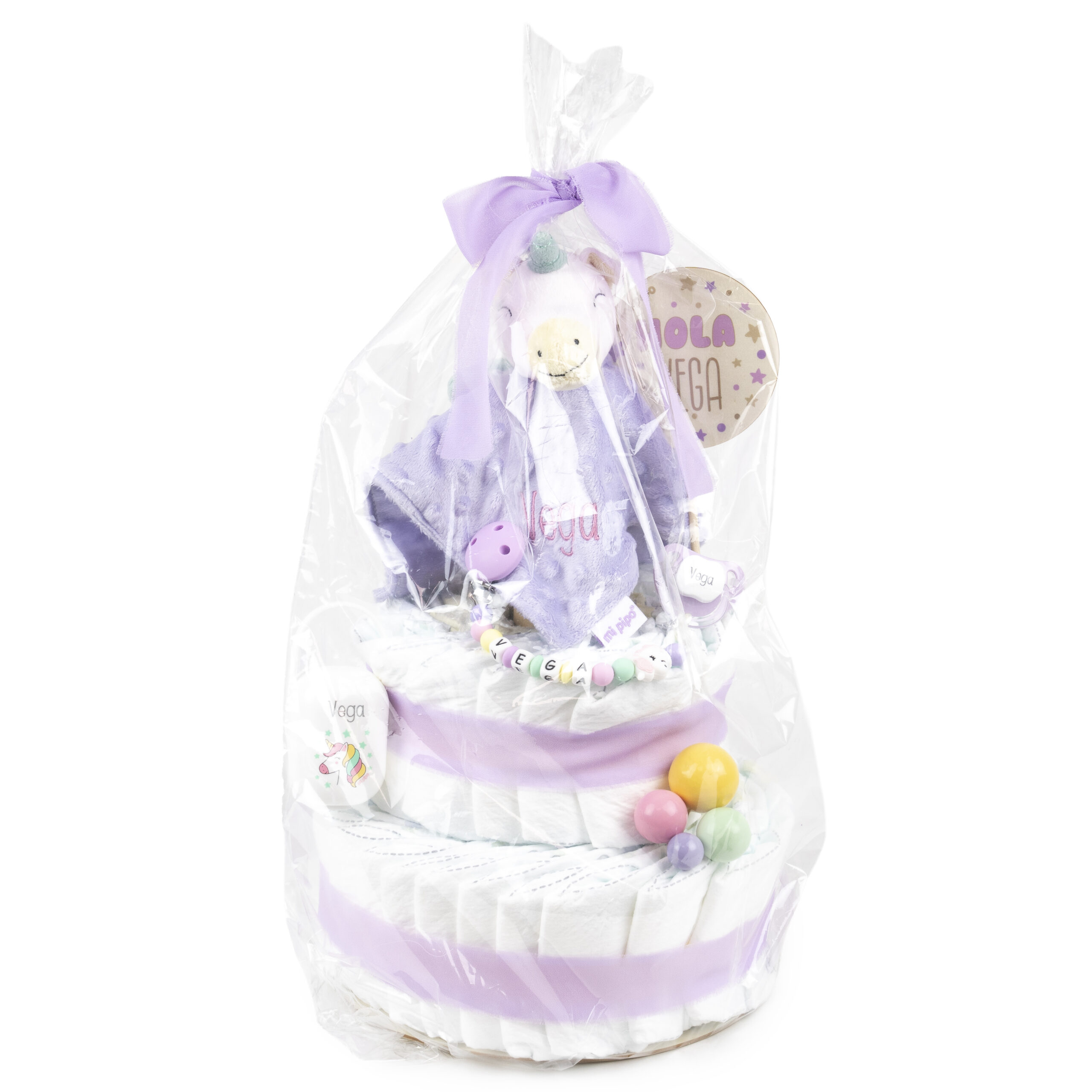 Tarta de pañales personalizada Unicornio Lila 2 Tarta de pañales personalizada Unicornio Lila - Imagen 2