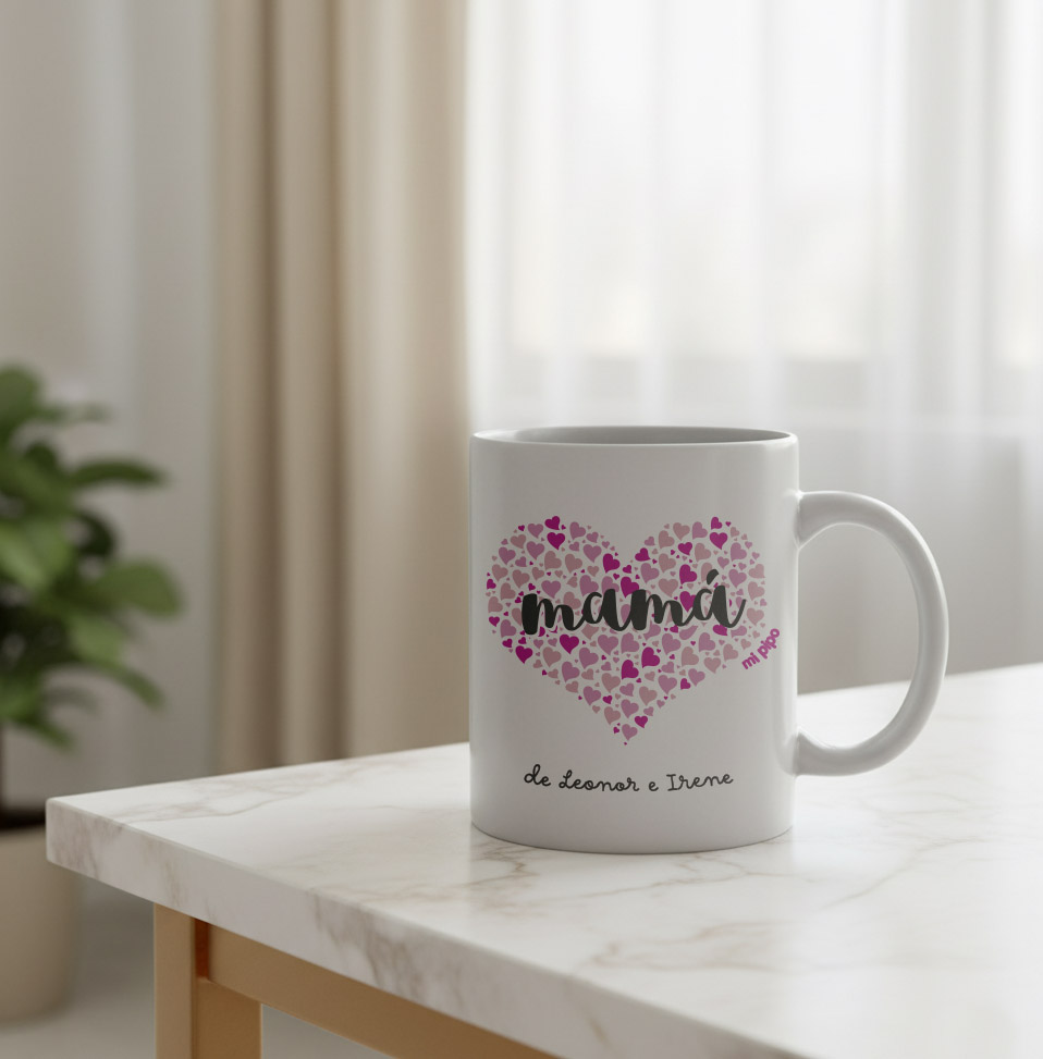 Taza Mamá Corazón de Corazones, nombres peques 1 Taza Mamá Corazón de Corazones, nombres peques
