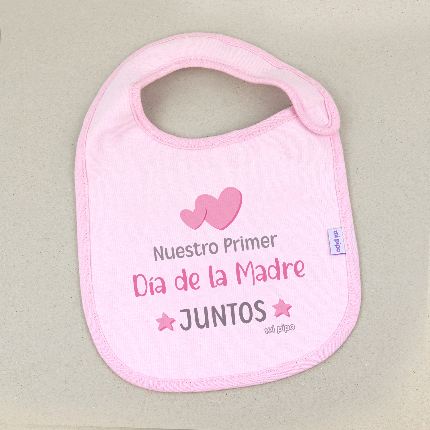 Babero rosa Divertido Nuestro primer día de la madre juntos 1 Babero rosa Divertido Nuestro primer día de la madre juntos