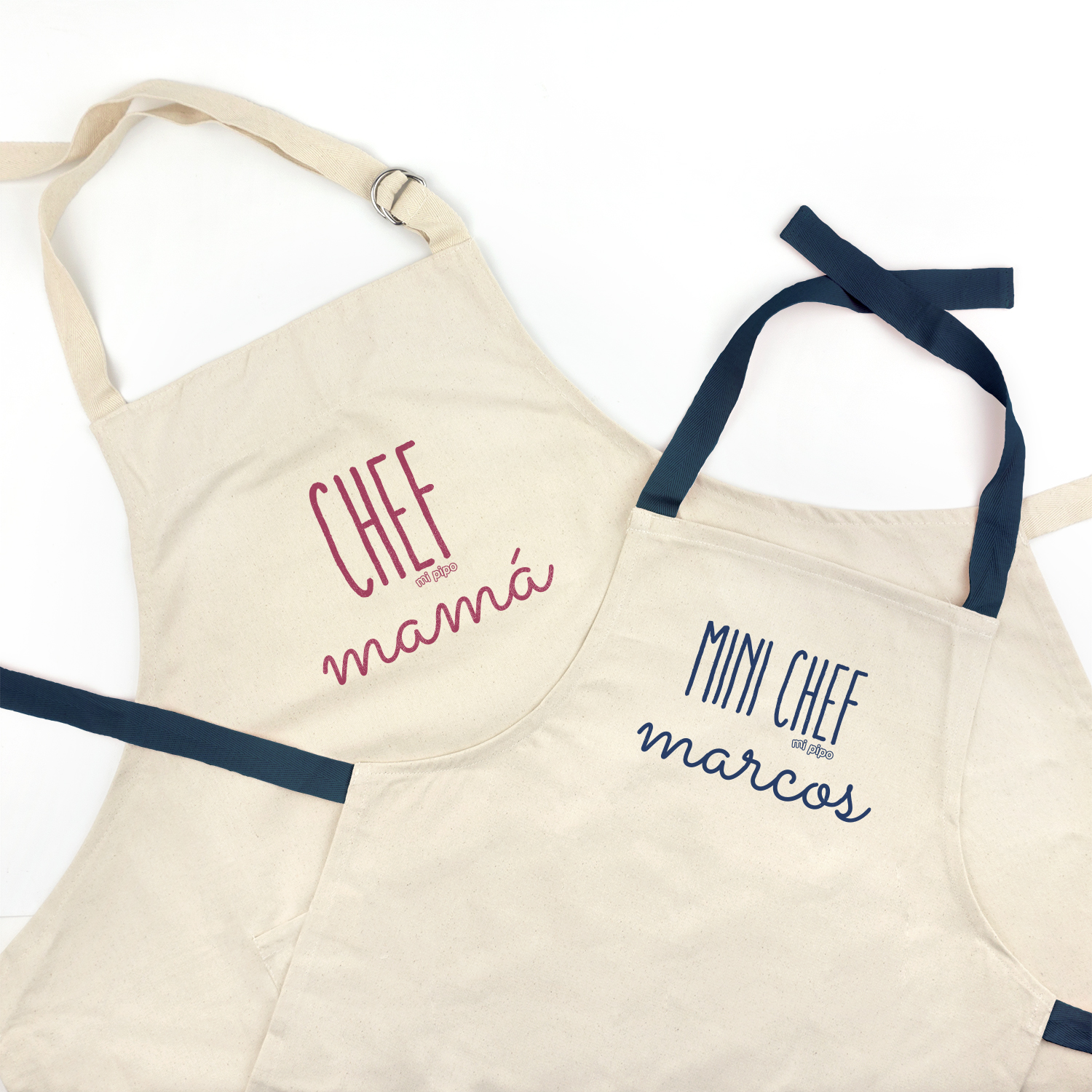 Pack Delantal Chef Mamá Mini chef azul personalizado 1 Pack delantal