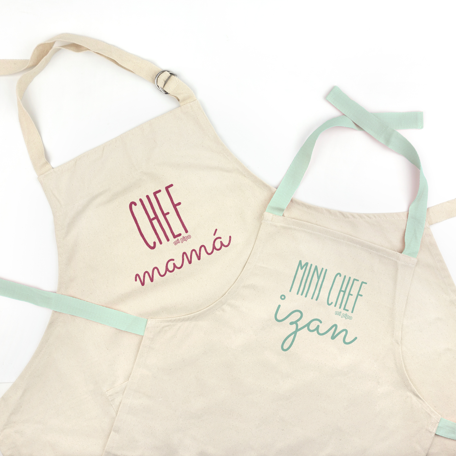 Pack Delantal Chef Mamá Mini chef menta personalizado 1 pack delantal