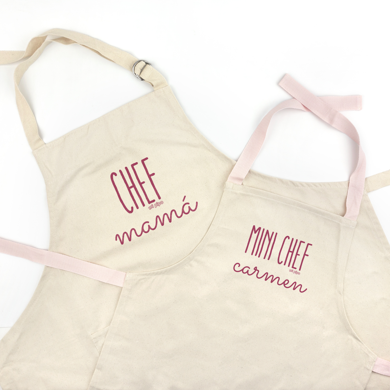 Pack Delantal Chef Mamá Mini chef rosa personalizado 1 pack delantal